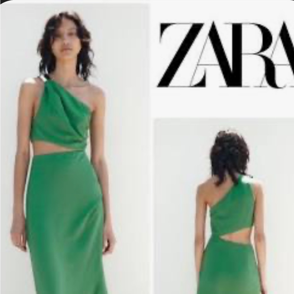Zara Green one shoulder dress with cut out size M